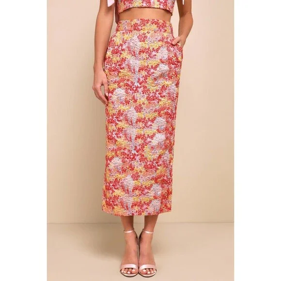 Lulu’s Ellarina Pink Multi Metallic Tie-Strap Two-Piece Midi Dress Set Small - Picture 4 of 12